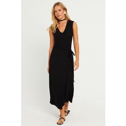 Cool & Sexy Women's Black Waist Tied Wrap Midi Dress Cijene