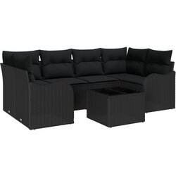 vidaXL Set od 7 Delova Vrtne Sofe s Jastučićima Crni Poli Ratan, 2-sjedalna Vrtna Sofa s Jastučićima Crni Poli Ratan Cijene