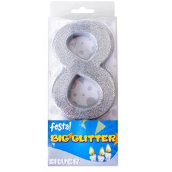Big glitter, svećica, silver, broj 8 ( 710158 ) Cene