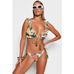 Trendyol Tropical Patterned Triangle Frilly Bikini Set Cene