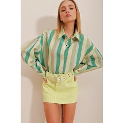 Trend Alaçatı Stili Women's Green Striped Poplin Crop Shirt Cijene