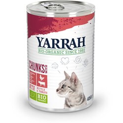 24 x 405 g Yarrah Bio koščki v ugodnem varčnem pakiranju - Bio piščanec & bio govedina z bio koprivami & bio paradižnikom v omaki Cene