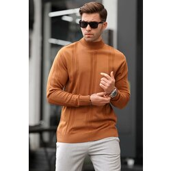 Madmext Light Brown Turtleneck Patterned Sweater 6825 Cene