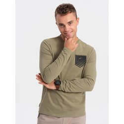 Ombre Longsleeve męski z printem w kształcie kieszonki - oliwkowy Cene
