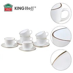 Kinghoff KH-1930 set šalica s tanjurićima, 12 dijelova, 220 ml, bijelo-zlatni Cene