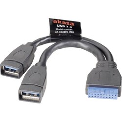 Akasa USB kabel USB 3.2 gen. 1 (USB 3.0) spojni konektor 19-polni \, USB-A vtičnica 0.15 m črna pozlačeni konektorji\, UL-certificirano AK-CBUB09-15BK, (20410200) Cene