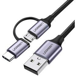 Ugreen USB-A to Micro USB + USB Type-C Cable 1m Black Cene