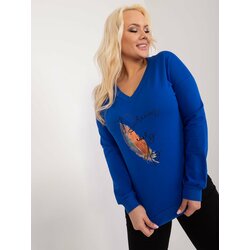 Fashion Hunters Cobalt blue women's plus size blouse with inscriptions Cene