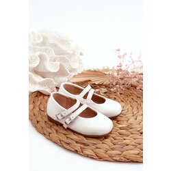 Kesi children's patent leather ballerinas with stripes, white margenis Cene