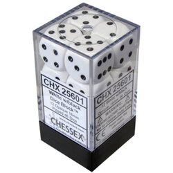 Chessex kockice - opaque - white & black - dice block (12) 16mm Cene