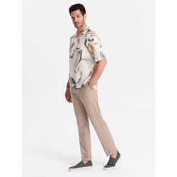 Ombre Men's linen blend rolled up chino pants - light brown Cijene