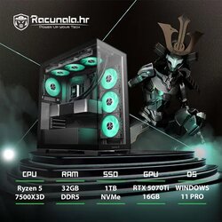 PPC Samurai Premium GamingPC (Ryzen 5 7500X3D, Liquid, 32GB DDR5, 1TB NVMe, RTX 5070Ti, BT, WiFi) Win11P Cene