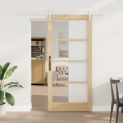 vidaXL Drsna vrata s strojno opremo 93x202 cm Trden bor Cene