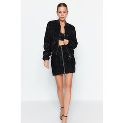 Trendyol Black Knitted Shimmer Sequin Sequin Bomber Jacket Cijene