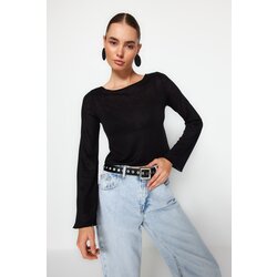 Trendyol Black Boat Neck Regular Fit Crop Knitted Blouse Cene