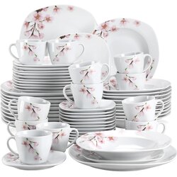 MALACASA 60-delni porcelanasti jedilni set, rožnato cvetlično, primeren za mikrovalovno pečico in pomivalni stroj, 60-DELNI, (5000166223) Cene