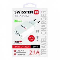 Swissten kucni punjac 2.1A 2xUsb micro (Bela) Cene