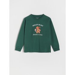 Reserved oversize majica z dolgimi rokavi z božičnim motivom - kaki Cene