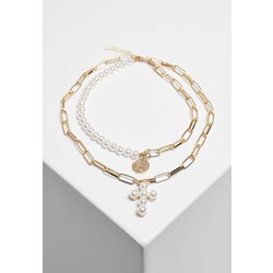 Urban Classics Accessoires Pearl Cross Layering Necklace Pearl White/Gold Cene