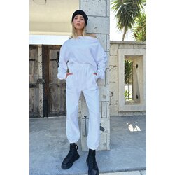 Trend Alaçatı Stili Women's White Double Pocket Elastic Waist And Cuff Jogging Textured Trousers Cijene