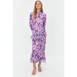 Trendyol Lilac Floral Skirt Frilly Lined Woven Chiffon Dress Cene