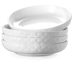 Dowan sklede za testenine, velike solatne sklede s prostornino 1597 ml, krožniki premera 25 cm, set 4 skled, bele keramične sklede za juhe za pripravo obrokov v kuhinji, plitke jedilne skled, (21635336) Cene