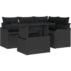 vidaXL set vrtne sofa od 5 dijelova s jastučićima crni poli ratan, dvosedna vrtna sofa s jastučićima crni poli ratan Cijene