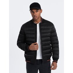 Ombre Men's satin-finish bomber jacket with contrasting ribbed cuffs - black Cene