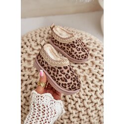 FR1 Snow Boots Kids Ankle Boots With Leopard Print On Platform Insulated With Fur Brown Vilabria Cene