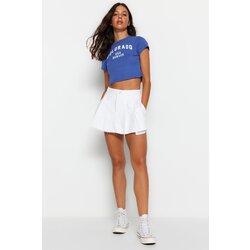 Trendyol White Pleated Normal Waist Denim Short Skirt Cijene