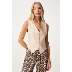 Happiness İstanbul Women's Cream V-Neck Stylish Ayrobin Vest Cijene