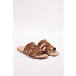 Trendyol Tan Riveted Brown Banded Women's Slippers Cene