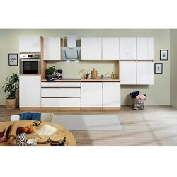 Respekta Premium Kuhinjski komplet Lorena (Širina: 380 cm, Bijele boje, Visokog sjaja, Dekoracija radne ploče: Izgled drva, S električnim uređajima) Cene