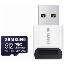Samsung microsd 512GB, pro ultimate, sdxc, uhs-i U3 V30 A2, read up to 200MB/s, write up to 130 mb/s, for 4K and fullhd video recording, w/usb card reader Cene