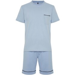 Trendyol Men's Blue Regular Fit Ribbed Knitted Pajamas Set Cene