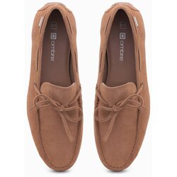 Ombre Men's moccasin leather shoes with thong and driver sole - brown Cene