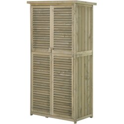 Outsunny lesena vrtna lopa z nepremočljivo streho, zunanja škatla za orodje s 4 predali, 87x46,5x160cm, (20753913) Cene