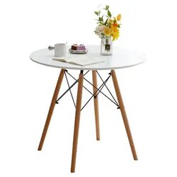 Skandi trpezarijski sto okrugli sa drvenim nogarima 90cm beli 25-KS001 Cene