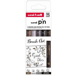 UNI ball Marker Uni pin set crni EFB/BR, svijetlo sivi BR, tamno sivi BR, sepia BR Brush Art 5/1 Cene