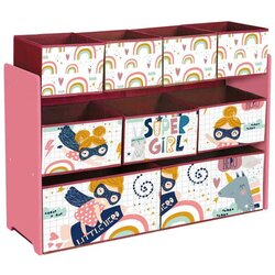 Kinder Home Organizator za igračke i knjige, dječja polica s 9 tekstilnih koša za pohranu - Super Girl Cene