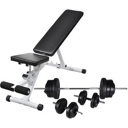 vidaXL Vadbena klop s kompletom uteži in palic 60,5 kg Cene