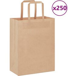 vidaXL Papirnate vrečke 250 kosov z ročaji rjave barve 21x11x28 cm Cene