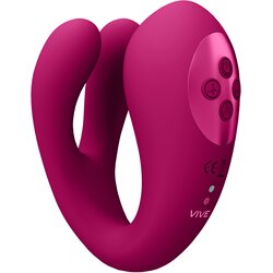 VIVE Yoko Triple Action Vibrator Dual Prongs with Clitoral Pulse Wave Pink Cene