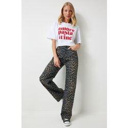  Women's Black Brown Leopard Patterned Straight Jeans Cijene