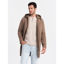 Ombre Men's hooded coat in fine stripe - coffee Cijene