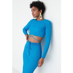 Trendyol Blue Tie Detailed Knitwear Bottom-Top Set Cene
