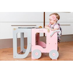 ToddlerInFamily 2V1 montessori stolica pomagalo motiv voz-sivo/roza Cene