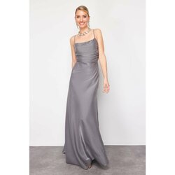 Trendyol Gray Metallic Woven Long Evening Dress Cene