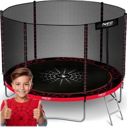 Neo-Sport vrtni trampolin 252 cm (8 ft) s vanjskom mrežom i ljestvama, crvena paukova mreža Cene