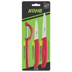 KOHE 3-piece knife set with peeler, assorted colours Cene